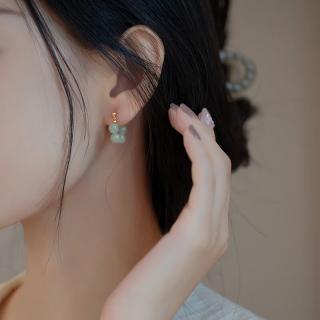 韶軒阁小众设四颗和田玉u形耳夹无耳洞耳骨夹清韩耳环女计轻 冰晴白